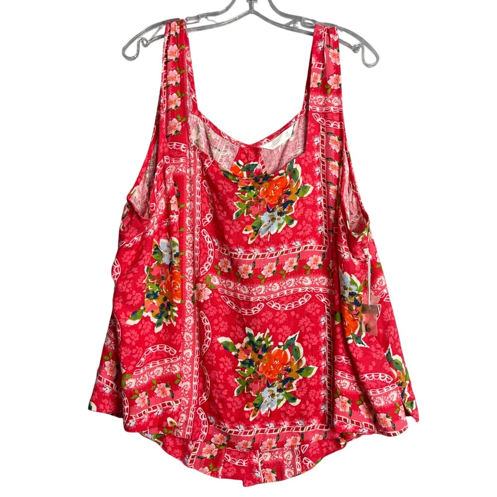 New Lauren Conrad Linen Blend Tank Top Womens Plus Size 2X Red Multi‎ Floral